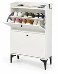 Relaxdays Schuhkipper, Wei&szlig;, Holzwerkstoff, Metall, 60x102x24 cm, Garderobe,