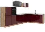 Vicco Eckk&uuml;che, Rot, Eiche, Holzwerkstoff, Rechteckig, 347x143x60 cm, K&uuml;chen,