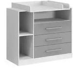 Vicco Wickelkommode, Wei&szlig;, Grau, Holzwerkstoff, 1 F&auml;cher, 3 Schubladen,...