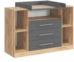 Vicco Wickelkommode, Honigeiche, Anthrazit, Holzwerkstoff, 2 F&auml;cher, 3...