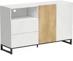 Homcom Sideboard, Wei&szlig;, Metall, Nachbildung,Eiche, 1 F&auml;cher, 2 Schubladen,