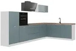 Vicco Eckk&uuml;che, Blaugrau, Wei&szlig;, Holzwerkstoff, Rechteckig, 347x143x46 cm,...