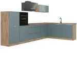 Vicco Eckk&uuml;che, Blaugrau, Honigeiche, Holzwerkstoff, Rechteckig, 347x143x60 cm,