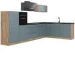 Vicco Eckk&uuml;che, Blaugrau, Honigeiche, Holzwerkstoff, Rechteckig, 347x143x60 cm,