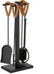 Relaxdays Kaminbesteck, Schwarz, Metall, Textil, Rund, 25x62x16 cm, Freizeit,