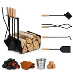 Relaxdays Kaminholzkorb, Schwarz, Metall, Holz, 46x62.5x30 cm, Kleinm&ouml;bel,...