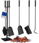 Relaxdays Kaminbesteck, Schwarz, Metall, Holz, Kunststoff, 15x61x15 cm, Kleinm&ouml;bel,