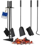 Relaxdays Kaminbesteck, Schwarz, Metall, Holz, Kunststoff, 18.5x60x16.5 cm,