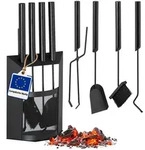 Relaxdays Kaminbesteck, Schwarz, Metall, Holz, 28.5x61x16 cm, Kleinm&ouml;bel, Kamine &