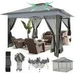 Pavillon, Grau, Textil, 365x270x365 cm, Sonnenschutz & Sichtschutz, Pavillons &