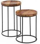 Kadima Design Beistelltisch, Braun, Metall, Echtholz, Rund,Rund, Stativgestell,