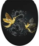 Sanilo Wc-Sitz, Schwarz, Holzwerkstoff, Grafikmuster, Oval, 37.7x5.5x48 cm,