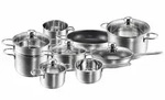 Kopf Topfset, Silber, Metall, Rund, breiter Sch&uuml;ttrand, Kochen, T&ouml;pfe, Topfsets