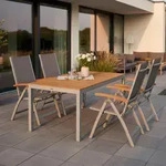 Gardenson Gartentischgruppe Naxos, Grau, Silber, Akazie, Holz, Metall, Textil,