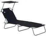 Outsunny Sonnenliege, Schwarz, Metall, 58x27x187 cm, Gartenm&ouml;bel, Gartenliegen
