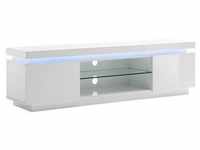 Lowboard, Weiß Hochglanz, Glas, 1 Fächer, 175x49x40 cm, Beimöbel erhältlich,