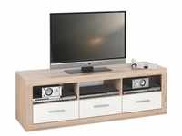 Xora Tv-Element, Weiß, Sonoma Eiche, Kunststoff, 3 Schubladen, 147x49x45 cm,