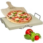 Relaxdays Pizzastein, Hellbraun, Stein, Metall, Holz, 43x7x31.5 cm, Grills &