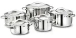Kopf Topfset, Silber, Metall, Rund, breiter Sch&uuml;ttrand, Kochen, T&ouml;pfe, Topfsets