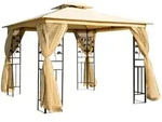 Outsunny Pavillon,, Beige, Metall, 300x280x300 cm, Sonnen- & Sichtschutz, Pavillons &