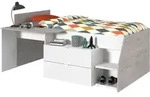 Parisot Meuble Hochbett, Wei&szlig;, Hellgrau, Holz, 1-Sitzer, 2 Schubladen, 90x200 cm,
