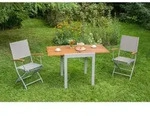 Gardenson Gartenklappsessel-Set, Grau, Silber, Akazie, Holz, Metall, Textil, Akazie,