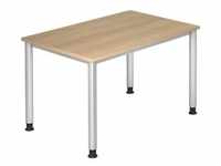 Venda Schreibtisch, Silber, Eiche, Metall, Holzwerkstoff, rechteckig, Rundrohr, 80x68