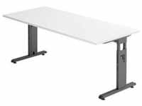 Venda Schreibtisch, Weiß, Metall, Holzwerkstoff, rechteckig, C-Form, 80x65-85x180
