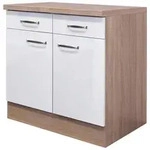 FlexWell K&uuml;chenunterschrank, Sonoma Eiche, Wei&szlig; Hochglanz, Holzwerkstoff, 1