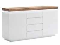 Sideboard, Weiß, Eiche, Holz, Eiche, massiv, 2 Fächer, 4 Schubladen, 150x81x40 cm,