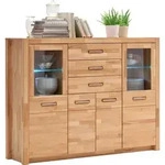 Mid.you Highboard, Buche, Holz, Glas, Kernbuche, massiv, 5 F&auml;cher, 3 Schublade(n)