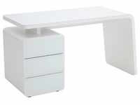 Schreibtisch, Weiß, Glas, Holzwerkstoff, 3 Schubladen, rechteckig, 60x75x132 cm,