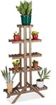 Relaxdays Blumentreppe, Dunkelbraun, Holz, 83x142.5x28.5 cm, Wohnzimmer,