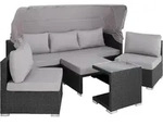 tectake Rattanlounge, Schwarz, Kunststoff, Organisch, 68x131x199 cm, Loungem&ouml;bel,
