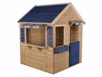 Spielhaus, Blau, Natur, Holz, Kiefer, 120x155x120 cm, Spielzeug, Kinderspielzeug,