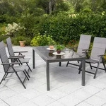 Gardenson Gartenklappsessel, Graphit, Grau, Metall, 58x112x113 cm, klappbar,