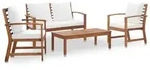 vidaXL Garten-Lounge-Set, Creme, Holz, 4, F&uuml;llung: Polyester, rechteckig,