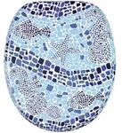 Sanilo Wc-Sitz, Blau, Holzwerkstoff, Grafikmuster, Oval, 37.7x5.5x48 cm, Badezimmer,