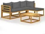 vidaXL Garten-Lounge-Set, Dunkelgrau, Holz, 5, F&uuml;llung: Polyester, rechteckig,