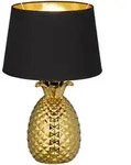 Tischleuchte Pineapple, Schwarz, Gold, Textil, Keramik, 43 cm, Schnurschalter, Lampen