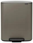 Brabantia Abfalleimer BO Treteimer, Grau, Kunststoff, 2 X 30 L, 54.1x65.2x36.3 cm,