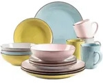 M&auml;ser Kombiservice Metallic Rim, Blau, Grau, Gr&uuml;n, Rosa, Keramik, 16-teilig, 400