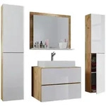 Mid.you Badezimmer VCM Lendas, Wei&szlig;, Honigeiche, Holzwerkstoff, 5-teilig, 4 F&auml;cher,