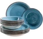 M&auml;ser Tafelservice, Dunkelblau, Keramik, 12-teilig, handbemalt, Essen & Trinken,