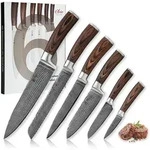 Wakoli Damastmesser, Braun, Holz, Metall, Kochen, K&uuml;chenmesser, Messersets