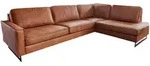 Kawola Ecksofa, Braun, Metall, Echtholz, 3-Sitzer, F&uuml;llung: Kaltschaum, Ottomane