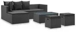 vidaXL 4-Tlg., Schwarz, Naturmaterialien, rechteckig, Loungem&ouml;bel, Gartenlounge-Sets