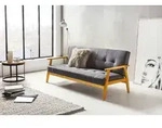 Livetastic Schlafsofa, Natur, Dunkelgrau, Holz, Eiche, massiv, 3-Sitzer, 190x81x85