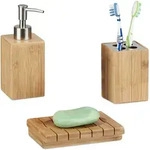 Relaxdays 3Xbadaccessoires-Set, Hellbraun, Holz, Metall, Kunststoff, 15x17.5x10 cm,