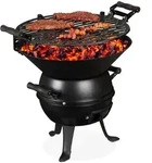 Relaxdays Grillfass, Schwarz, Metall, Holz, 46x39x36 cm, Grills & Outdoor-K&uuml;chen
